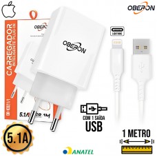 Kit Carregador 1 USB + Cabo Lightning 1m OR-IC021/L Oberon - Branco